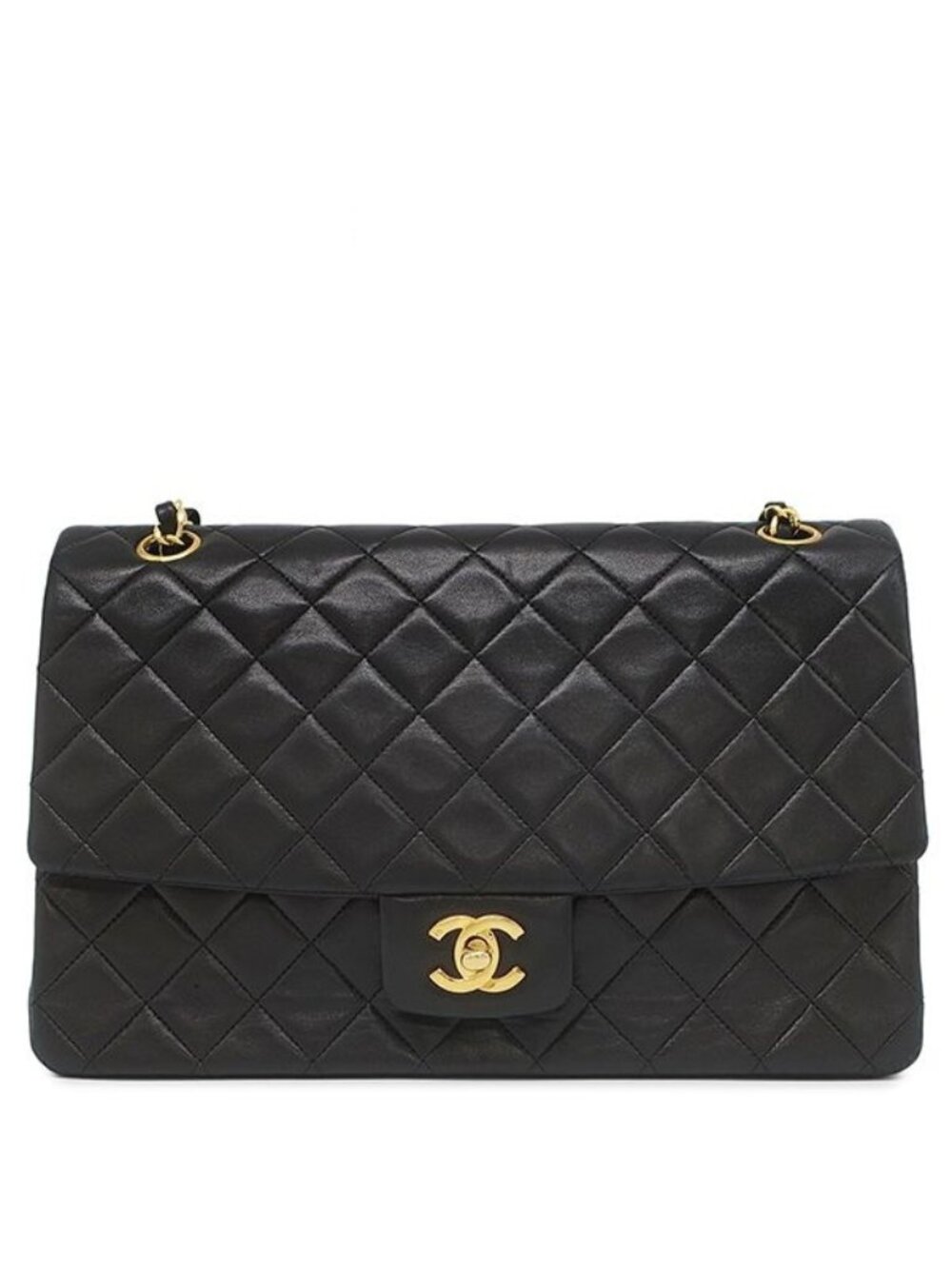 Chanel Shoulder Bag Quilted 27 Chain Lambskin Black Gold Single Flap